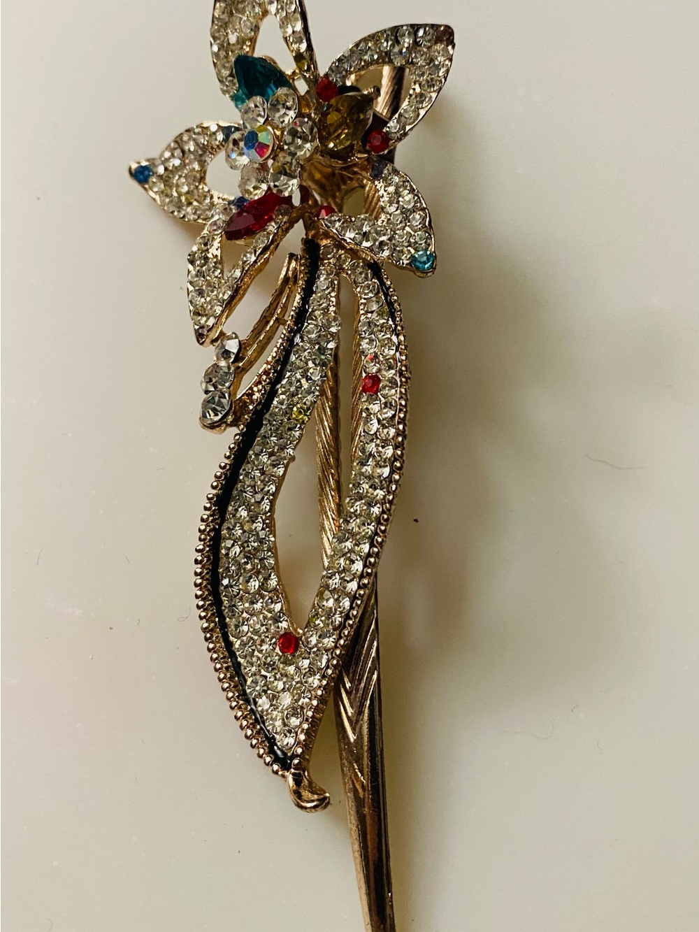 Gold-Tone Crystal Floral Hair Pin with Multicolor Accents -see details
